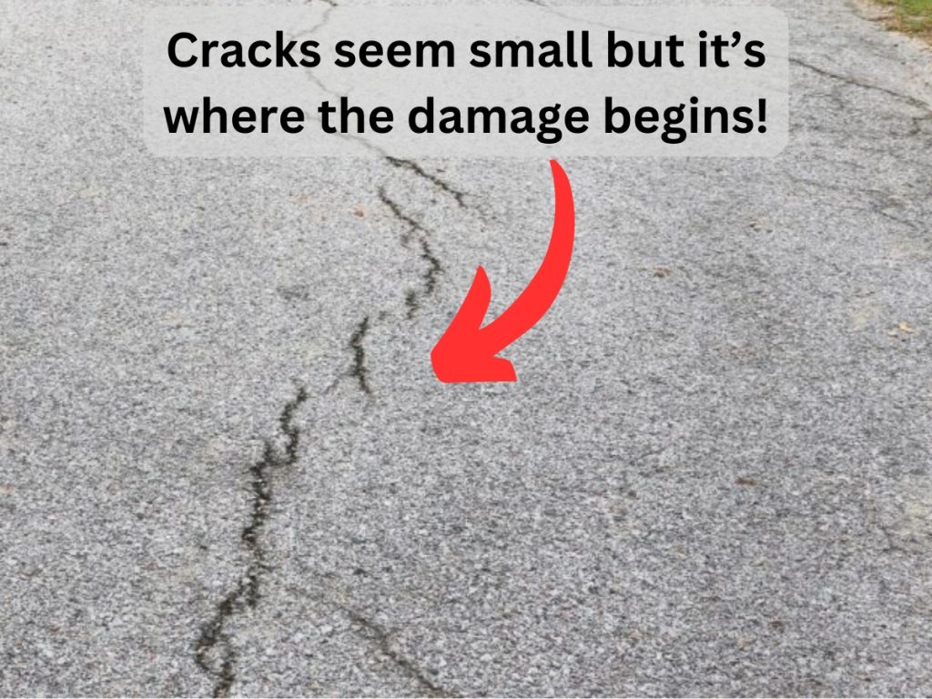 Damaged asphalt driveways start with small cracks